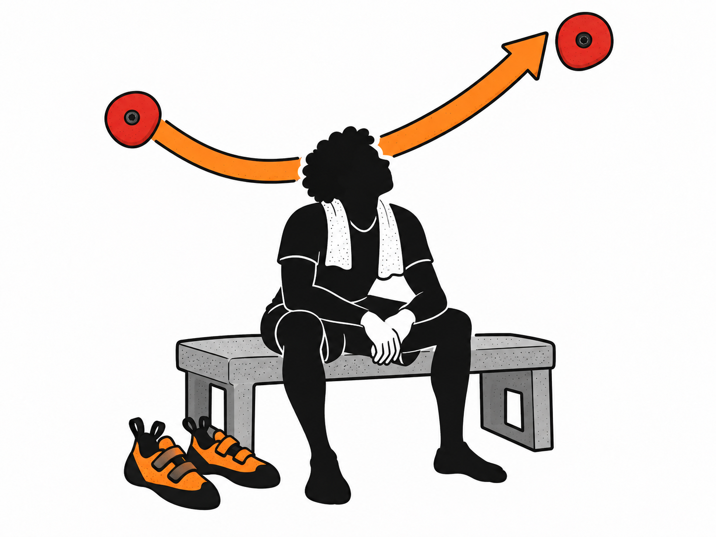 Resting climber beneath a rising recovery arrow